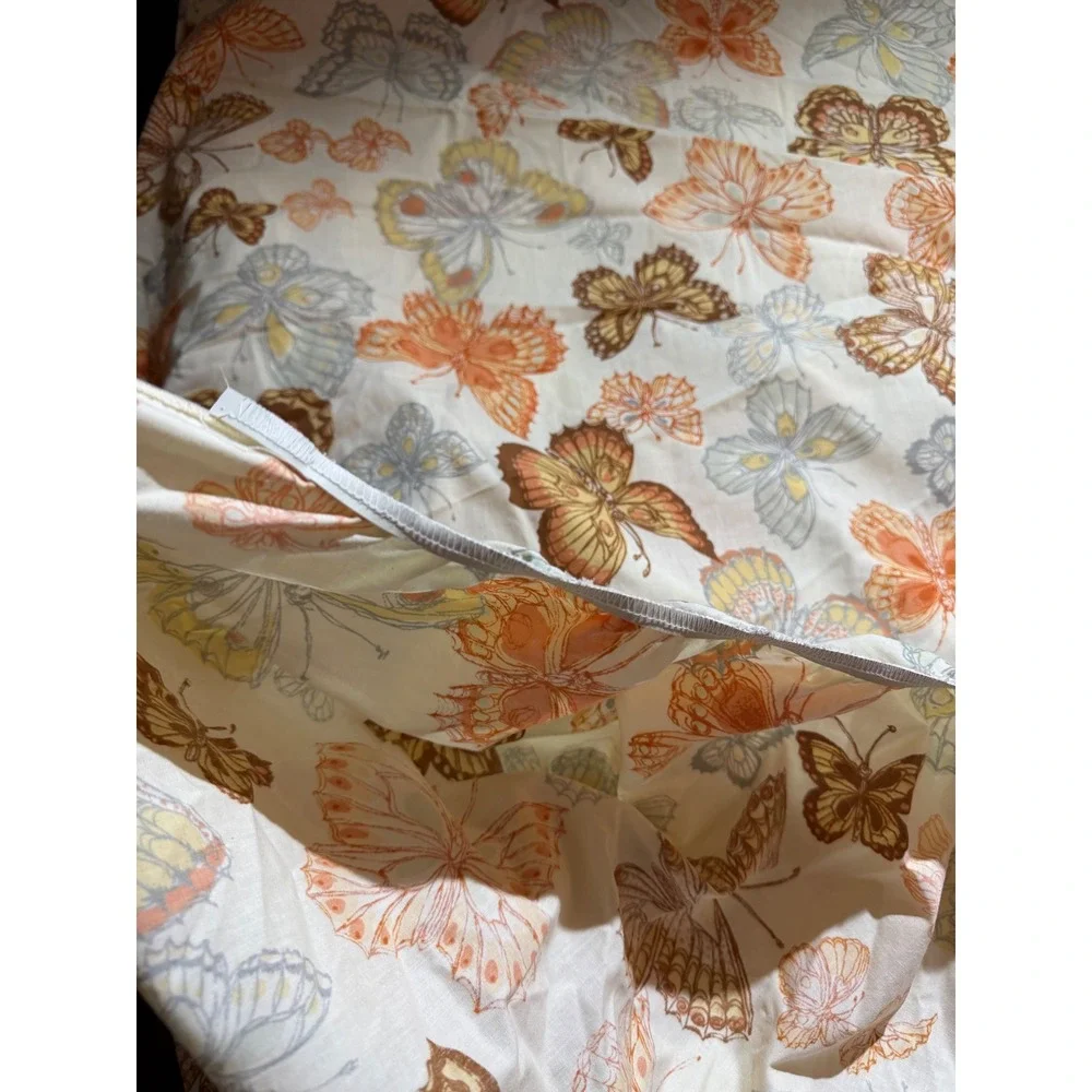 Vintage Burlington Butterfly Fitted Sheet Full Size Percale Orange Yellow 70s